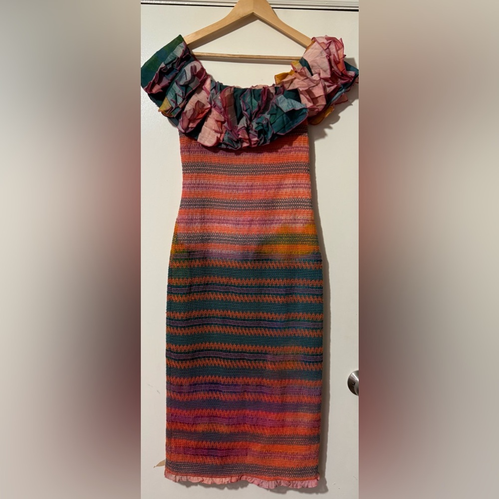 Hope for flowers Multicolor Striped Midi Dress in Pink, Orange & Green - Picture 5 of 7